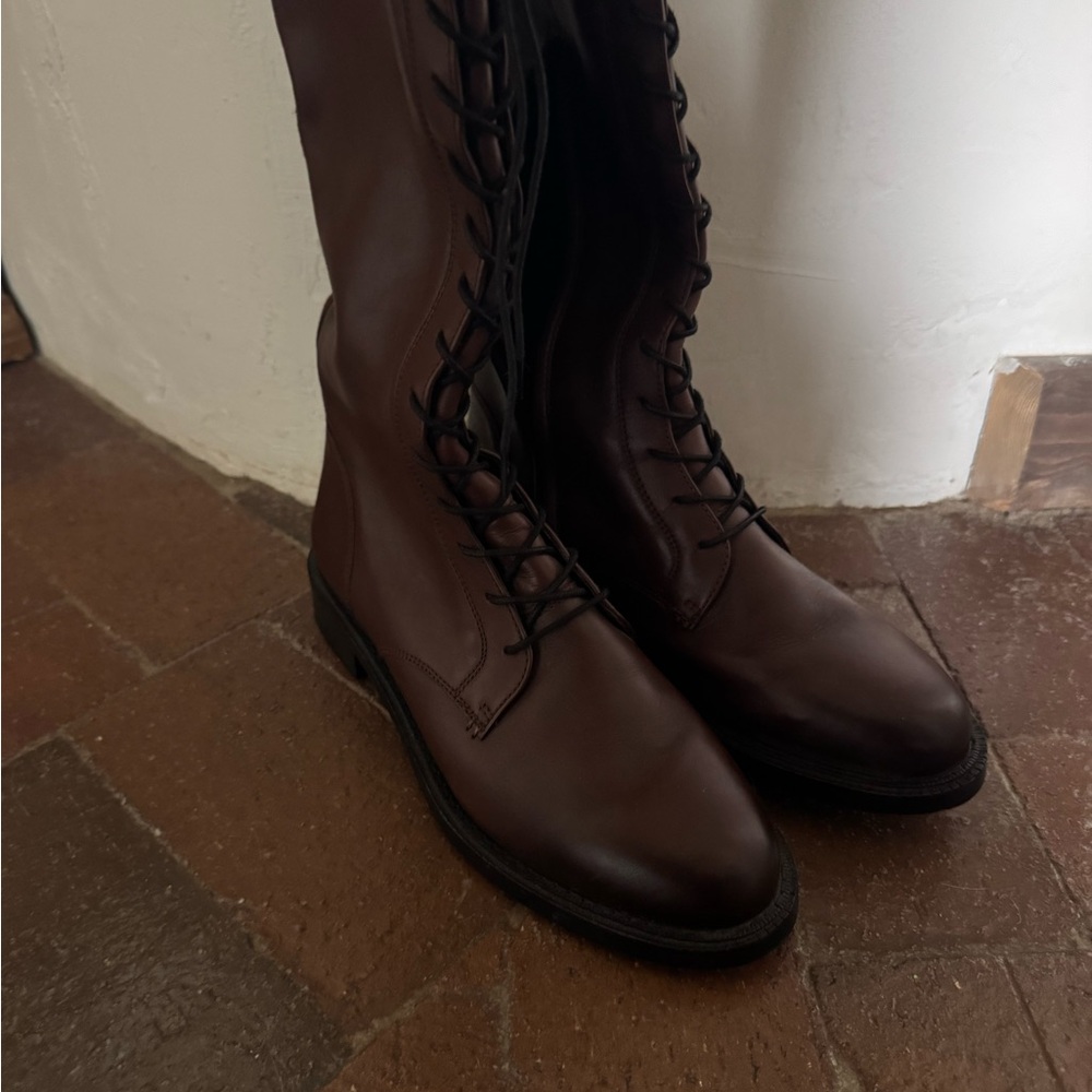 Womens Brown Leather Lace-Up Boots